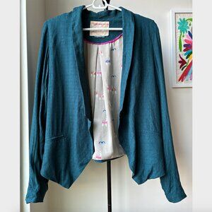 Anthropologie Dark Blue Textured Blazer with Llama Lining - Size S